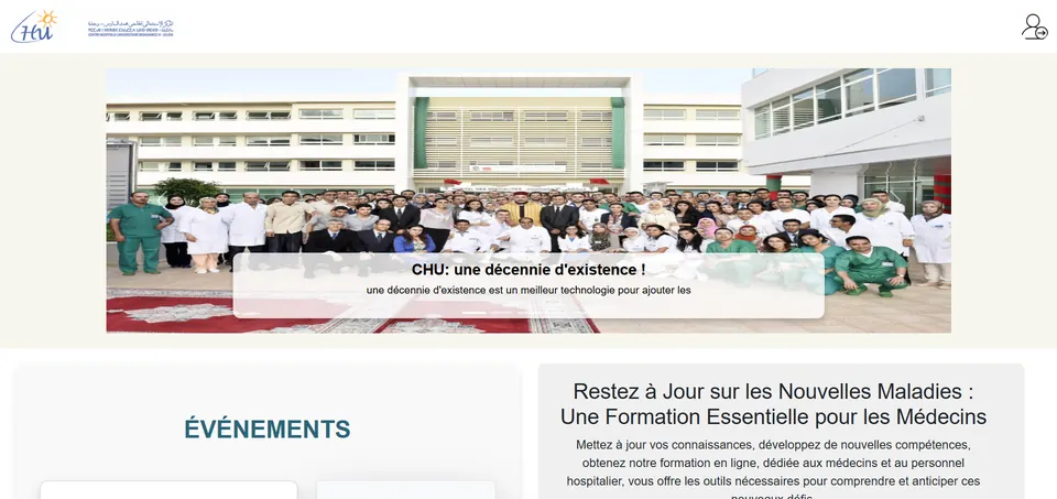 Page d’accueil de la plateforme de formation du CHU d’Oujda