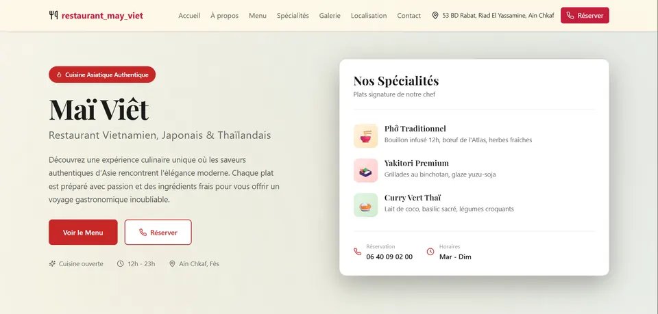Page d’accueil du site du restaurant Maï Viêt